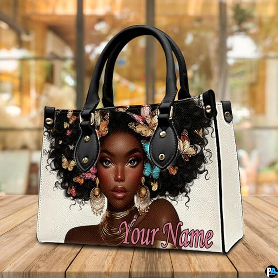 Personalized Black Women Leather Bag, Custom Name African Purses and Handbags Gifts for Mom Birthday Christmas Mothers Day