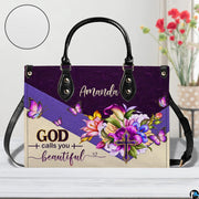 Christian floral butterfly scripture handbag displayed alone on white background.