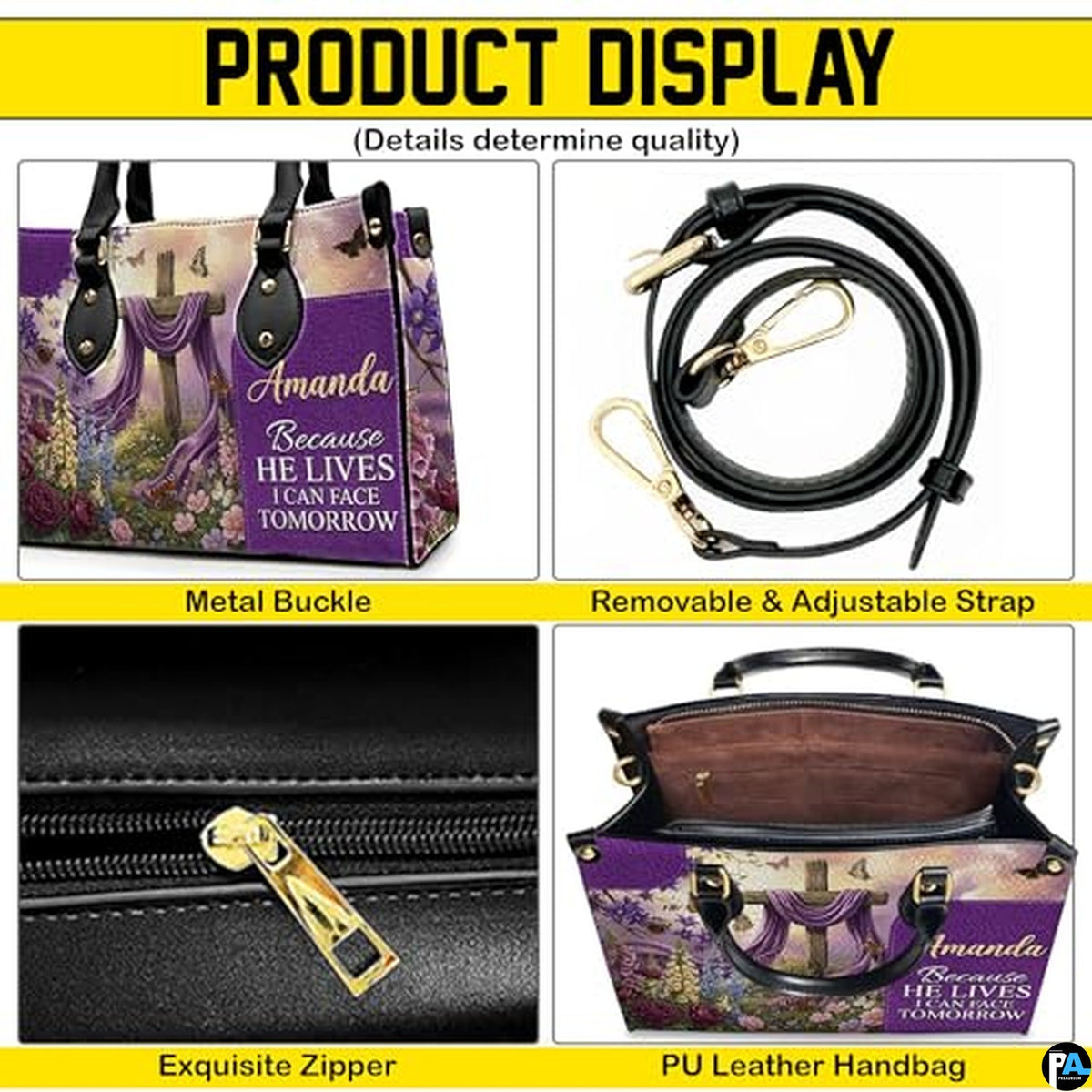 Personalized Christian Leather Handbag – Custom Purse Faith Gift for Mom, Grandma, Women Birthday or Christmas