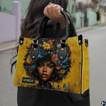Black Girl Leather Handbag Custom Name Afrocentric Bag for - Design 03