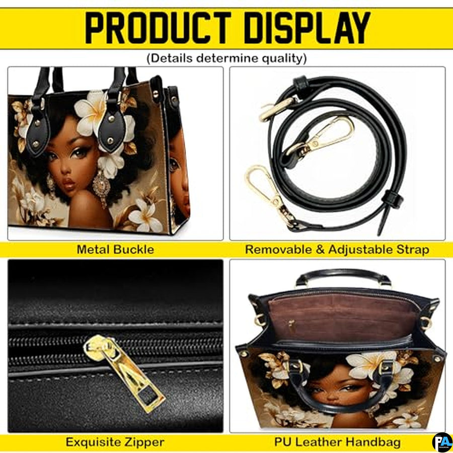 Personalized Black Women Leather Bag, Custom Name African Purses and Handbags Gifts for Mom Birthday Christmas Mothers Day