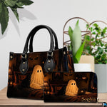 Tabletop scene showing glowing ghost art accessory resting beside indoor decorative plant.
