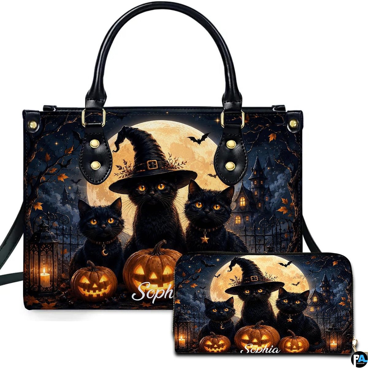 Black Cat Leather Bag – Vintage Cat Art Handbag, Stylish Animal-Themed Purse, Unique Gift for Cat Lovers