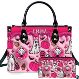 Pastel Goth Ghost and Pink Pumpkin Handbag and Matching Wallet Set