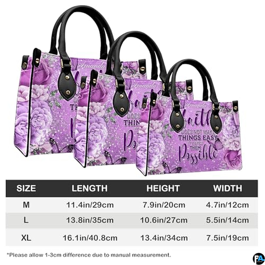 Personalized Flower Floral inspirational quote Handbag for Faith Gift