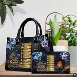 Tabletop presentation highlighting Christian scripture artwork resting beside leafy indoor greenery.