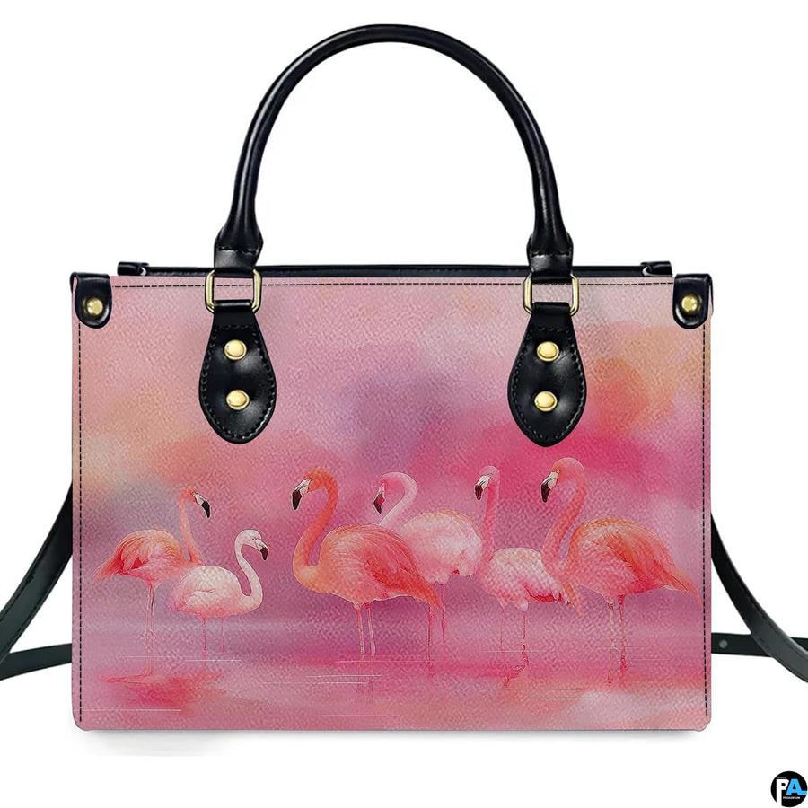 Angled display highlighting the serene pastel wading flamingos artwork.