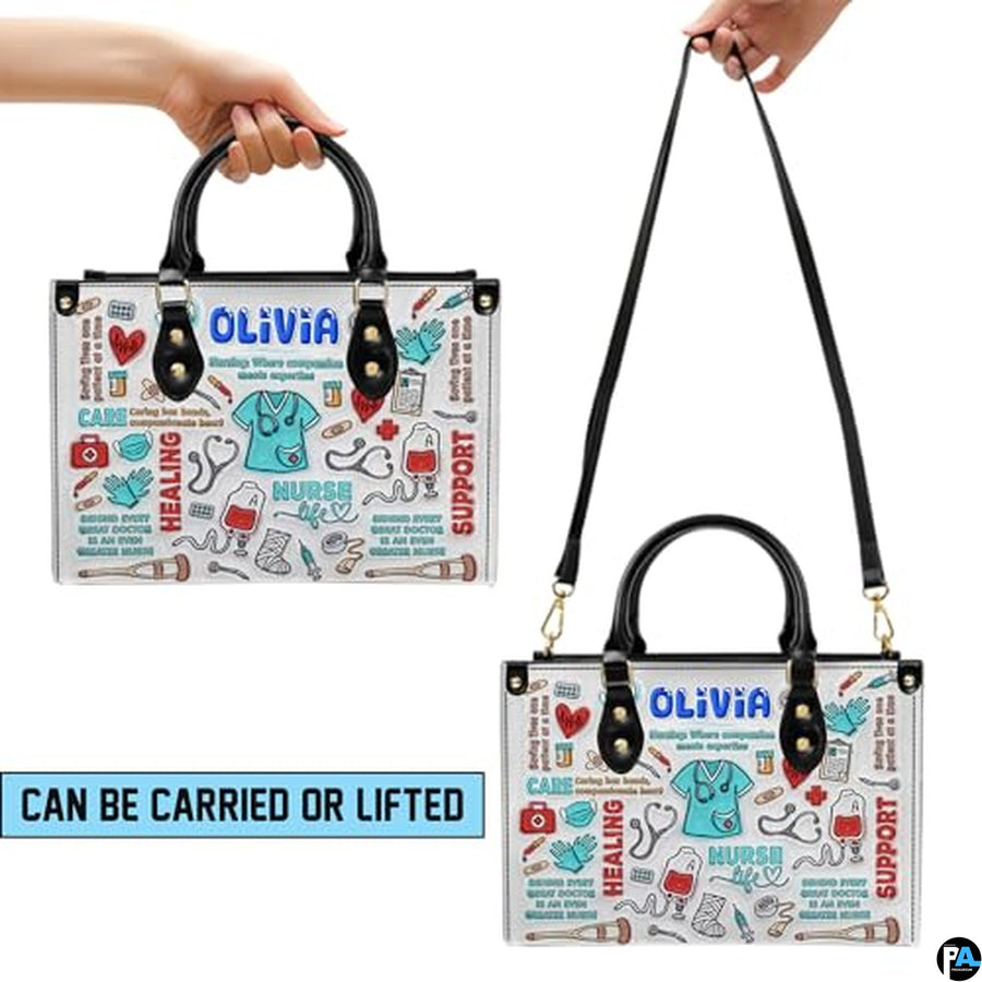 Personalized Nurse Leather Bag – Custom Medical Handbag & Purse Set with Name Gifts for Nursing Student Christmas Gift