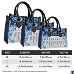 Three scaled proportion views displaying blue porcelain floral vines alongside dimensional reference grid.