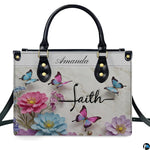 Alternative angle view showing floral butterfly handbag and wallet matching pair