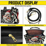 Product display overview showing handles, shoulder strap, zipper detail, and interior structure
