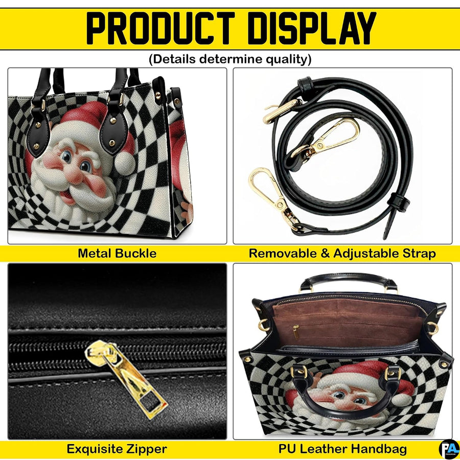 Product display overview showing handles, shoulder strap, zipper detail, and interior structure