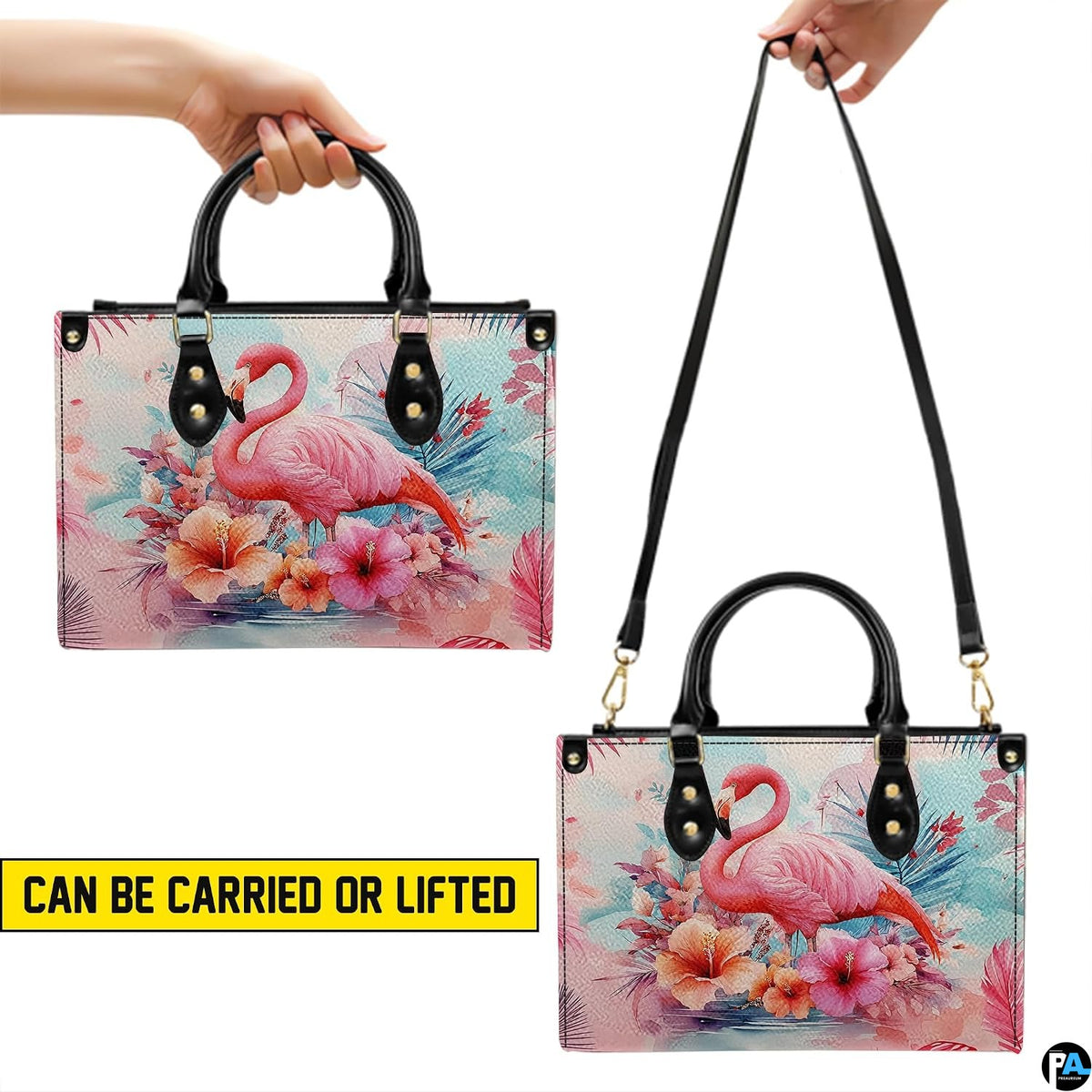 Interior view of the handbag displaying lining and spacious central compartment.