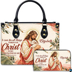 Christian Good Shepherd Jesus handbag and matching wallet set on white background.