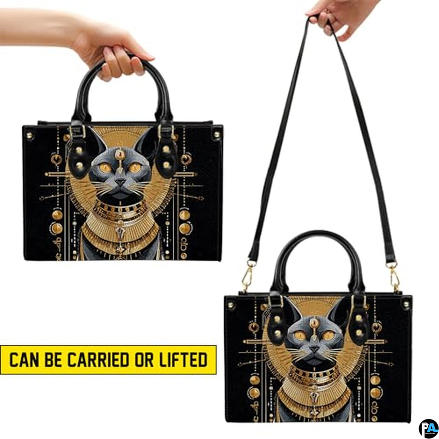 Black Cat Leather Bag – Vintage Cat Art Handbag, Stylish Animal-Themed Purse, Unique Gift for Cat Lovers