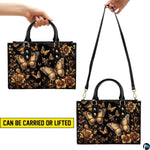 Demonstration graphic illustrating versatile carrying methods for the golden butterfly artwork.