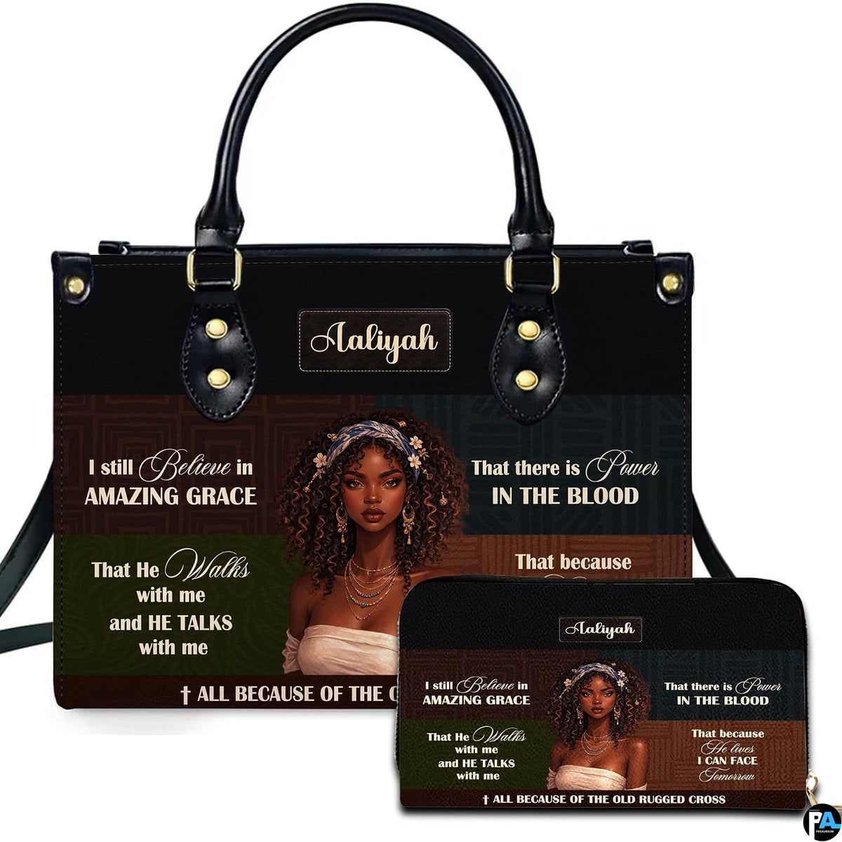 Hymn artwork depicting hymn art prints and spiritual typography on companion accessories.