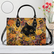 Direct studio view of black cat Gustav Klimt garden illustration showing circular surface inset.