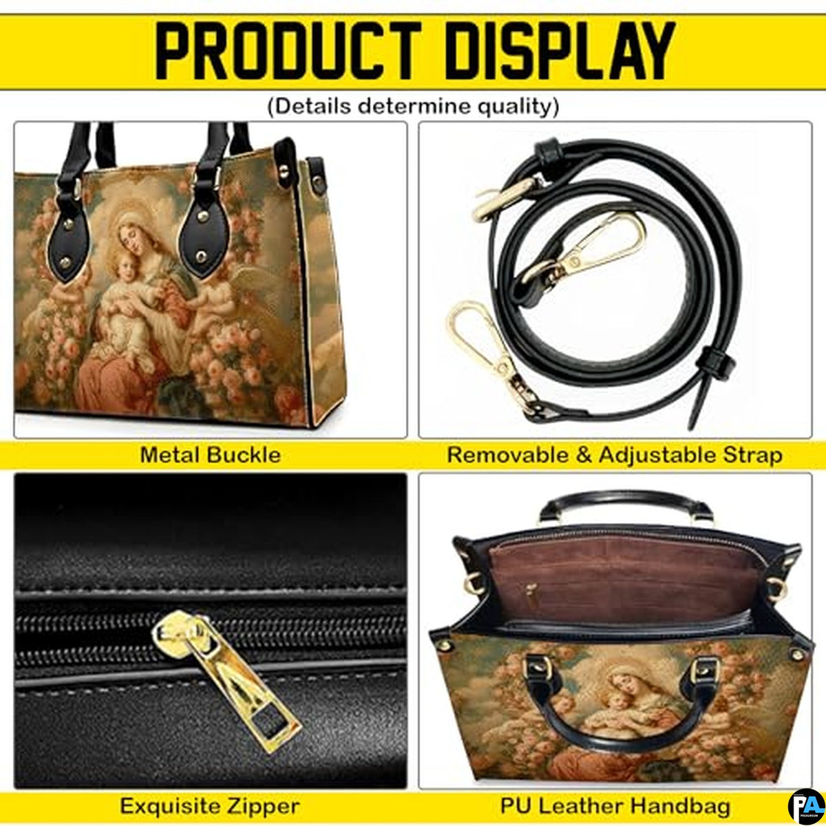 Custom Catholic Virgin Mary Leather Bag, Personalized Name Handbags and Purses for Christian Women Religious Bag Gifts