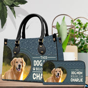 Side profile view of golden retriever purse highlighting structured proportions and shape.