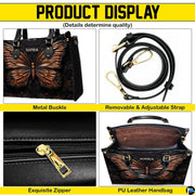 Feature collage illustrating top handles, carrying strap, secure closure, and open top interior view.