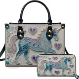 Turquoise Filigree Unicorn Handbag and Matching Wallet Set