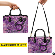 Purple floral butterfly cross handbag paired with matching wallet in celestial violet theme.
