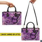 Purple floral butterfly cross handbag paired with matching wallet in celestial violet theme.