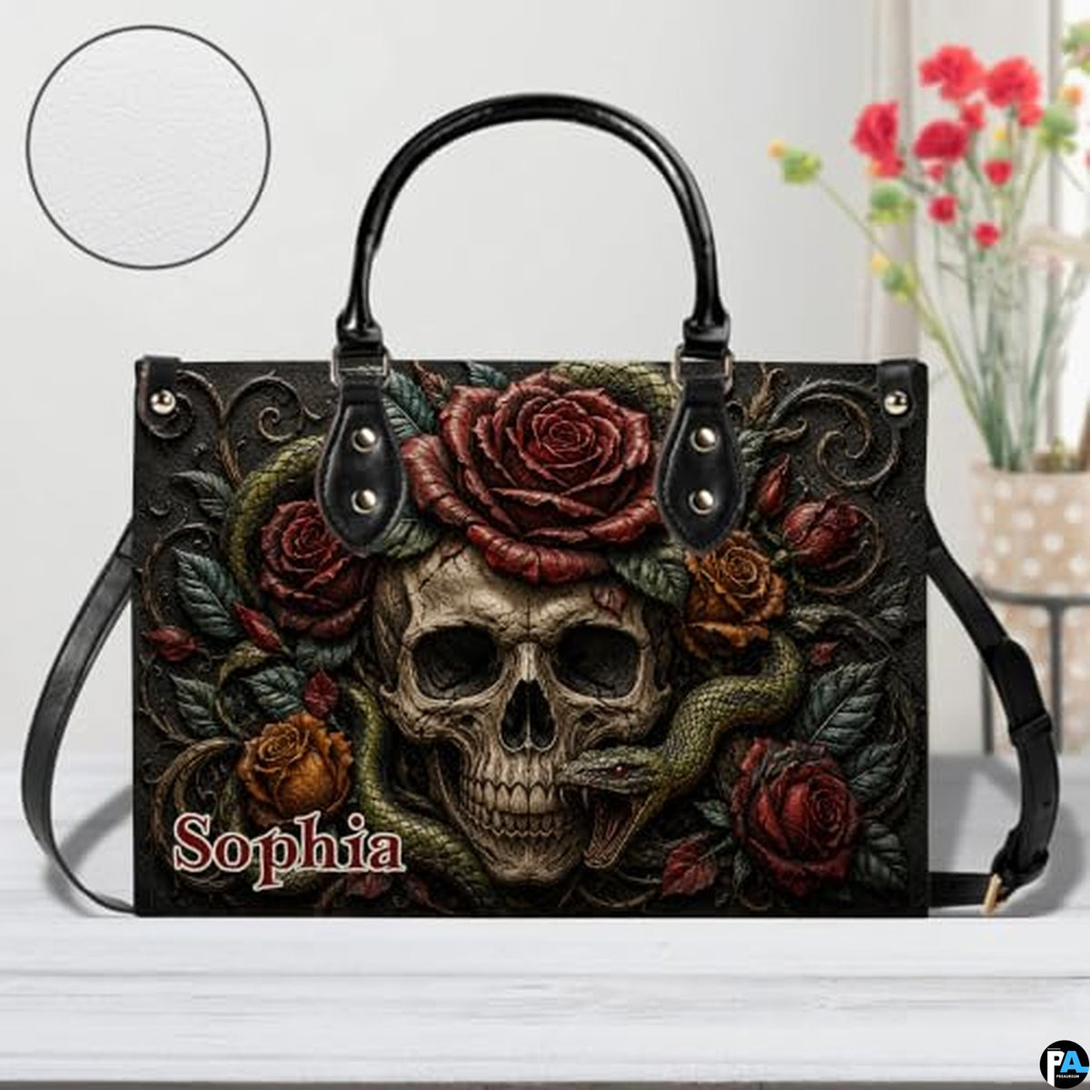 Personalized Halloween Gothic Leather Handbag Custom Raven Black Cat Purse Dark Fantasy Shoulder Bag Gift for Women