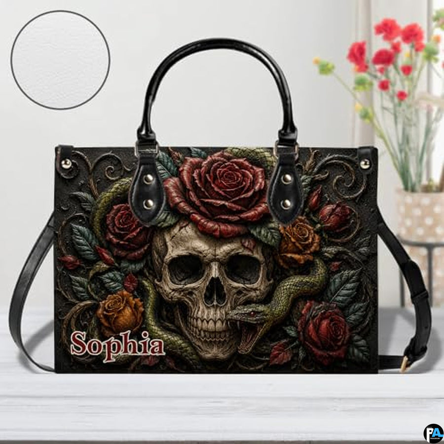 Personalized Halloween Gothic Leather Handbag Custom Raven Black Cat Purse Dark Fantasy Shoulder Bag Gift for Women