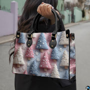 Outdoor street view showcasing the pastel winter pine tree and snowflake graphic pattern