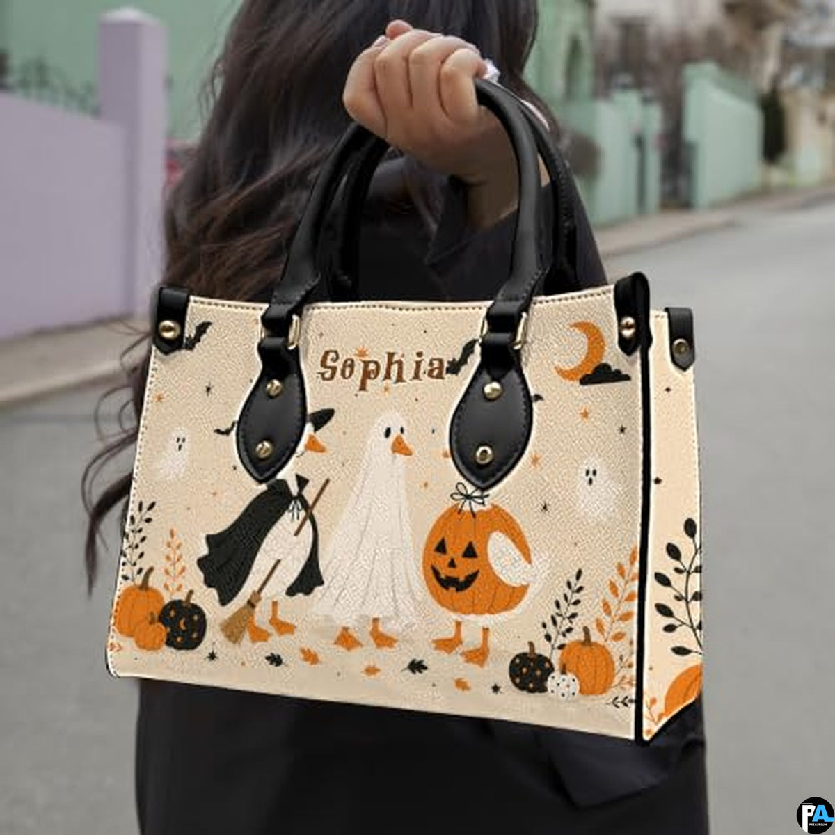 Personalized Halloween Gothic Leather Handbag Custom Raven Black Cat Purse Dark Fantasy Shoulder Bag Gift for Women