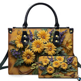 Yellow Daisy Lavender Bouquet Handbag and Matching Wallet Set