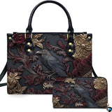 Victorian Gothic Raven Acanthus Handbag and Matching Wallet Set