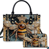 Emerald Marble Jeweled Bee Handbag and Matching Wallet Set