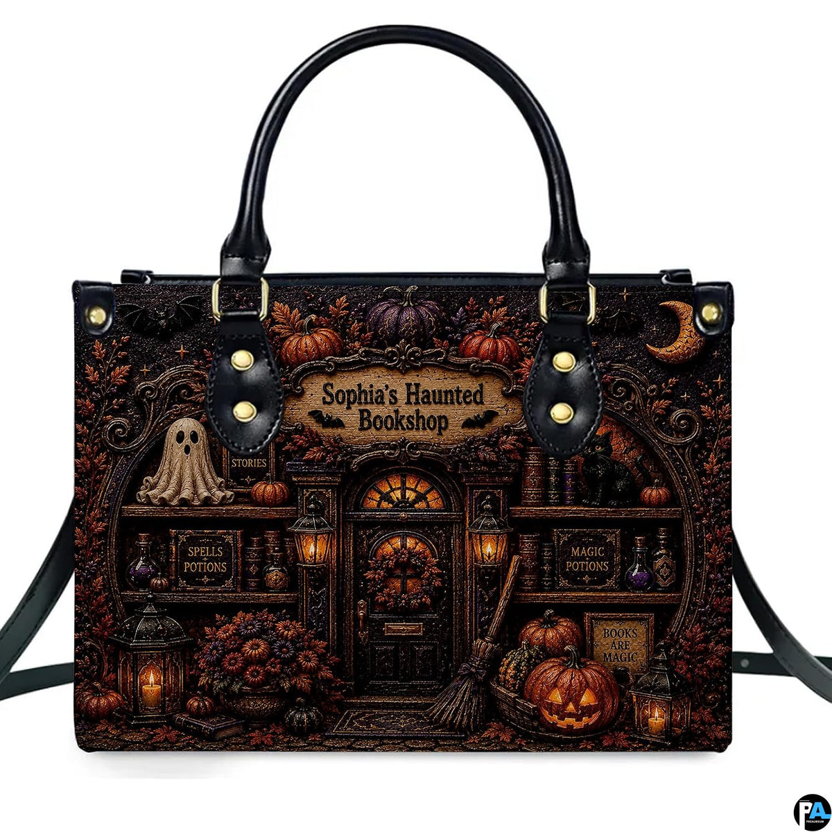 Frontal presentation highlighting the witch apothecary art design on the primary accessory silhouette.