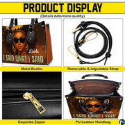 Detailed showcase featuring metallic accents, closure elements, and open interior layout.