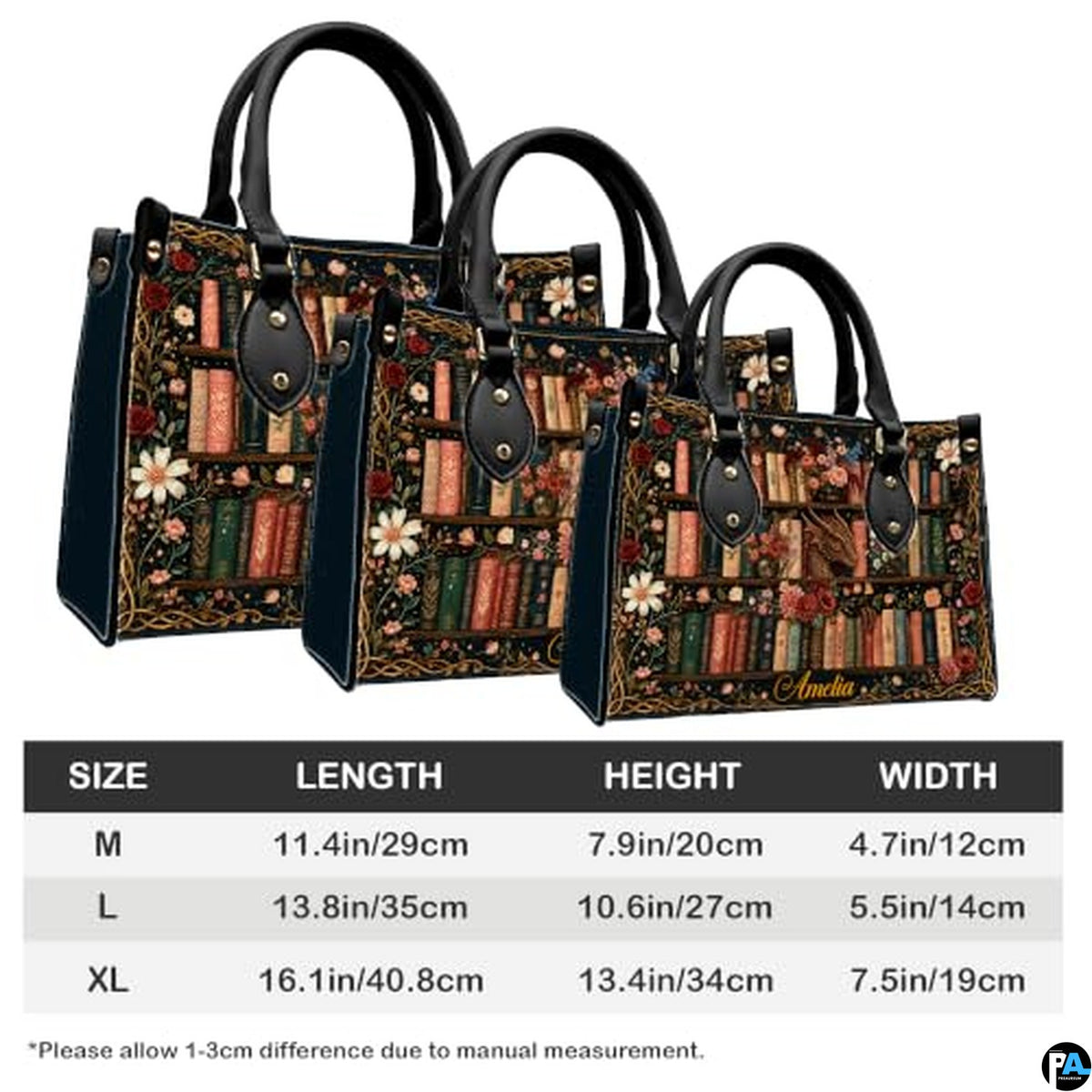 Personalized Book Lover Leather Handbag for Women, 3D Bookstore Library Tote Bag, Literary Gift for Readers, Bookworms