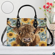 Highland Cow Leather Handbag Custom Cow Purse for Women Country Farm PU Leather Tote Gifts for Farmers Girls Mom Gift