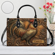 Personalized Animal Leather Handbag – Custom Name Flowers with 2D Print with 3D Effect – Gift for Gramma, Mom, Daughter