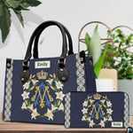 Custom Catholic Virgin Mary Leather Bag, Personalized Name Handbags and Purses for Christian Women Religious Bag Gifts
