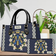 Custom Catholic Virgin Mary Leather Bag, Personalized Name Handbags and Purses for Christian Women Religious Bag Gifts