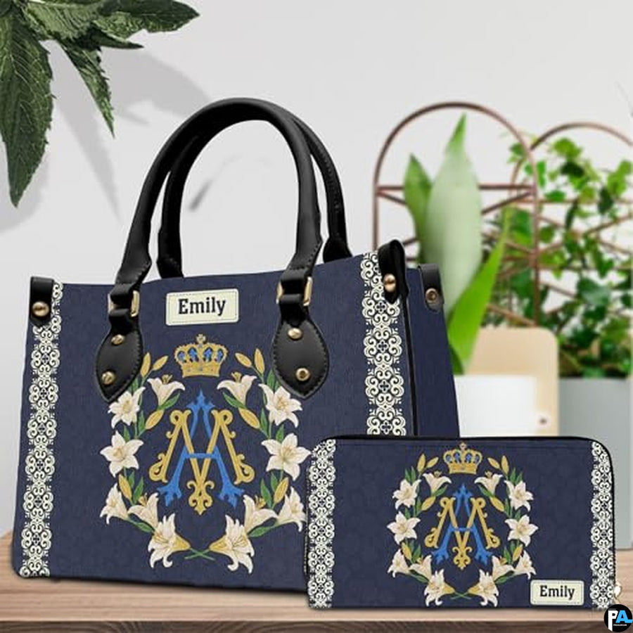 Custom Catholic Virgin Mary Leather Bag, Personalized Name Handbags and Purses for Christian Women Religious Bag Gifts