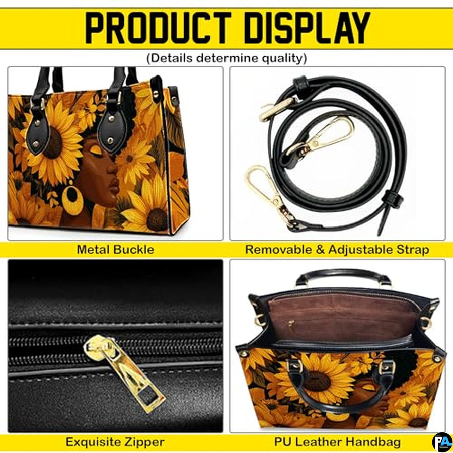 Personalized Black Women Leather Bag, Custom Name African Purses and Handbags Gifts for Mom Birthday Christmas Mothers Day