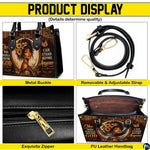 Detail panel for sunflower portrait handbag with brown geometric art