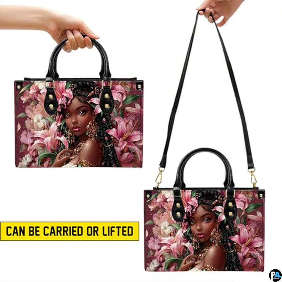 Personalized Black Women Leather Bag, Custom Name African Purses and Handbags Gifts for Mom Birthday Christmas Mothers Day