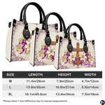 Proportions graphic displaying size variations for the jeweled cross floral handbag.