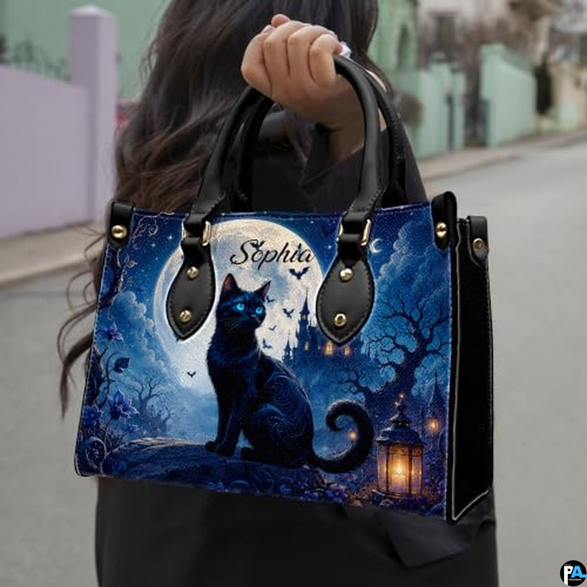 Black Cat Leather Bag – Vintage Cat Art Handbag, Stylish Animal-Themed Purse, Unique Gift for Cat Lovers