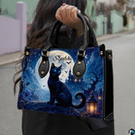 Black Cat Leather Bag – Vintage Cat Art Handbag, Stylish Animal-Themed Purse, Unique Gift for Cat Lovers