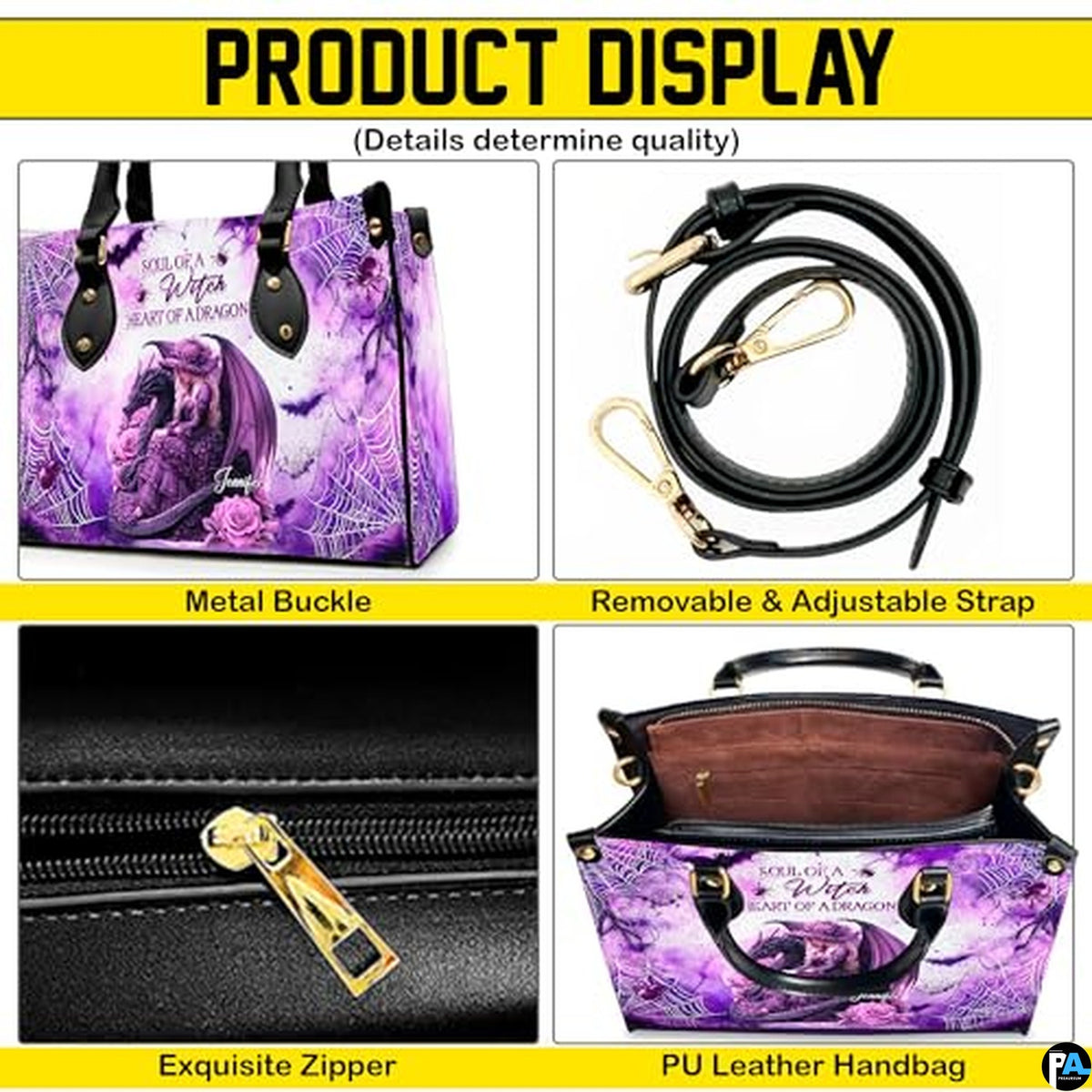 Personalized Witch Leather Bags, Halloween Purses For Women, Witch Art Bag, Spooky Halloween Purses, Holiday Gifts